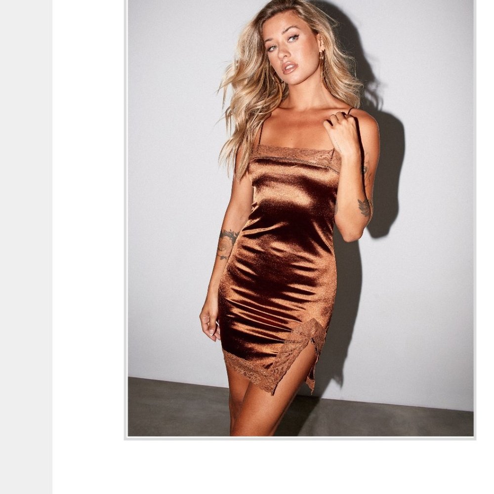 Kurby Mini Dress in Satin Spandex Brown